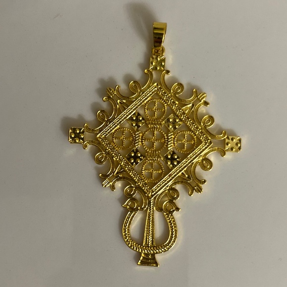 Ethiopian Cross Pendant Golden Christian African Orthodox Catholic M/F Jewelry - Picture 3 of 11